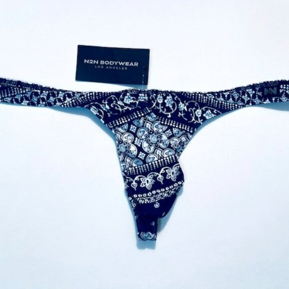 N2N Bodywear Size “XL” Provence T-Back Thong - Navy/White Batik Design - Picture 6 of 14